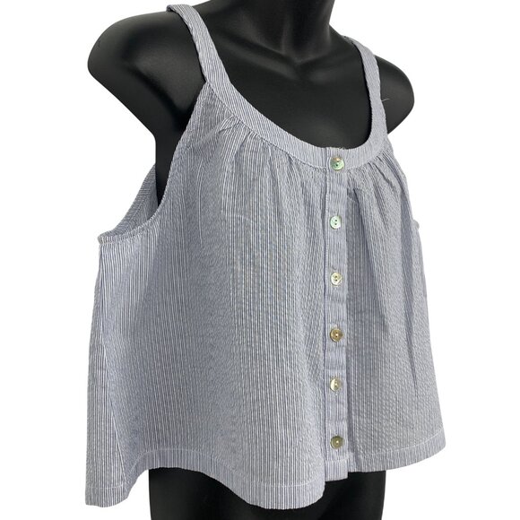 Allie Rose Women Medium Stripe Sleeveless Button Scoop Top Blouse Linen New - Picture 4 of 9